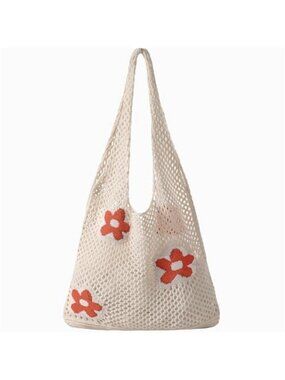 Crochet Flower Beach Tote Bag Women Mesh Shoulder Bag Boho Summer Purse